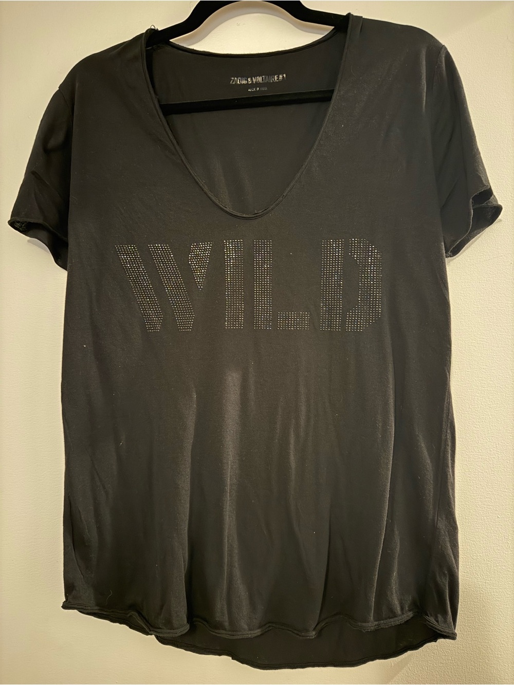 Zadig & Voltaire Black 'WILD' Diamanté V-Neck Tee